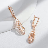 14K Filled Gold Glossy Hollow Geometry AAA Lab Created Zircon Diamonds Drop Earring