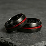 Black Dome Brushed Middle Groove Embedded With Red Fishing Line 6mm 8mm Tungsten Ring