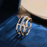 Amazing 14K Rolled Gold Geometry AAA Zircon Diamonds Glossy Ring Trendy Jewellery