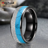 White Meteorite Block-like Turquoise Inlay 6/8MM Tungsten Rings for Men And Women