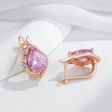 14K Gold Filled Shiny Big Pink AAA Zircon Crystals Drop Earrings Daily Fine Jewellery