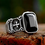 New Stainless Steel Cross Black Zircon Ring - Cool Wedding Mens High Quality Fashion Christian Jewellery - The Jewellery Supermarket