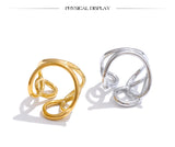 18K Gold Plated Trendy Stainless Steel Geometric Hollow Unusual Distinctive Polished Ring
