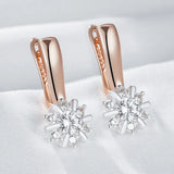 14 Karat Rolled Gold Shiny AAA Zircon Diamonds Crystal Flower Dangle Earrings For Women