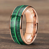 Dome Polishing Inlaid Green Wood Guitar String 6/8mm Men's Women's Tungsten Rings