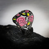 Fashion Handmade Enamel AAA Zircon Diamonds Black Rose Flower Hand-painted Ring