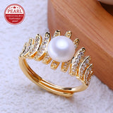 Multi-Tiered Wings Real Pearl AAA Zircon Diamonds 18K Gold Plated Rings