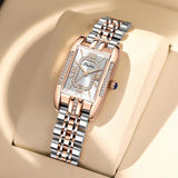Elegant Luxury Brand Female Wristwatches - Rectangular Zircon Diamonds Steel Waterproof Original Womens Watch