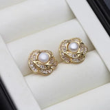 Dainty Small Freshwater Pearl AAA Zircon Diamonds Stud 925 Silver Earrings