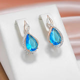 Luxury Flash Blue Drop 14K Rolled Rose Gold AAA Zircon Crystal Micro Wax Setting Earrings - Daily Fine Jewellery