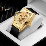 High Range Automatic Mechanical Watches Luminous Luxury Tourbillon Gold Rubber Strap Triangle Skeleton Wristwatches