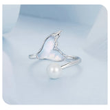 Unique Sterling Silver Rainbow Crystal Mermaid Fishtail Pearl Statement Ring