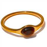 18K Gold Plated Fashion Natural Stone Stainless Steel Oval Thin Chic Ring for Women