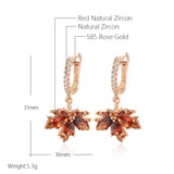 14 Karat Gold Filled Original Design Shiny Red AAA Zircon Crsytals Maple Leaf Earrings