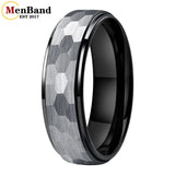 Stepped Edges Multifaceted Hammered Brushed Finish 6/8MM Tungsten Carbide Rings
