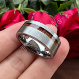 Offset Groove With Real Wood Inlay 6MM 8MM Black Tungsten Wedding Men Women Rings