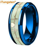 Polished Bevel Edges Electrocardiogram Luminous Glow Inlay Tungsten Carbide Rings