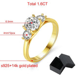 Stunning 1.6ct 3 Stones 14KGP Moissanite Diamonds Ring - Sparkling Sterling Silver 925 Wedding Engagement Jewellery