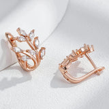 Latest Arrival Cute Leaf Filled 14K Rose Gold Earrings For Women With AAA Zircon Diamonds - Fine Jewellery