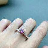 GRA Certified Sparkling 1CT Round Pink Moissanite Diamond Rings for Women Real Silver Wedding Party Fine Jewellery