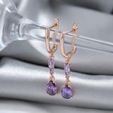 Classic Drop Shape Purple 14K Rolled Rose Gold AAA Zircon Crystals Dangle Earrings - Fine Jewellery