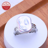 Freshwater Square-Shaped Flat Big Baroque Pearl Silver and Gold Colour Rings