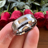 Beveled Brushed Polished Finish 8mm Men Women Two Tone Tungsten Wedding Rings
