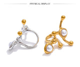 18K Gold Plated Stainless Steel Stylish Unique Design Pearls Geometric Adjustable Ring