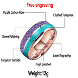 Dome Double Groove Inlaid Purple Carbon Fiber Turquoise Men and Women Tungsten Rings