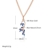 Luxury Rolled 14K Rose Gold AAA Zircon Crystals Luxury Blue Leaf Shape Pendant And Necklace For Women