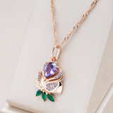 14K Gold Filled Vintage Purple AAA Zircon Diamonds Flower  High Quality Pendant Necklace