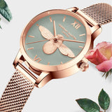 Elegant Luxury 3D Engraved Bee Dial Ladies Watch Rose Gold Plated 31mm Classic Casual Dress Watch with Bracelet Set