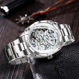 New Square Gold Skeleton Automatic Engraved Movement Luxury Stainless Steel Mechanical Watches - The Jewellery Supermarket