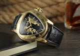 New Arrival Top Brand Hollow Bar Scale Mechanical Triangle Design Black Leather Strap Mechanical Watches for Men