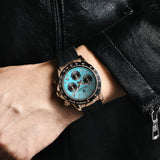 Famous Brand Sky Blue Dial Classics Sapphire Retro Chronograph Stainless Steel Waterproof Men Quartz Watches