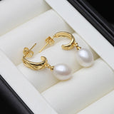 Quilted Half-Hoop Freshwater Multicolour Pearl 18KGP Stud Drop Earrings