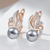 14 Karat Gold Filled AAA Zircon Diamonds Flower Grey Pearl Drop Earrings for Women