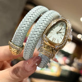 Fashionable Ladies Quartz Watch with Snake Shape Set with Zircon Diamonds, Casual Style Elegant Women's Wristwatches