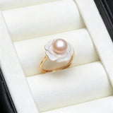 Luxury Flower Design 925 Silver Real Freshwater Pearl Adjustable Ring
