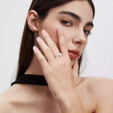 Elegant Real Pearl 925 Sterling Silver AAA Zircon Diamonds Open Geometric Ring