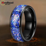 True Blue Galaxy Opal Inlaid Dome Polished 4MM 6MM 8MM Tungsten Men Women Rings