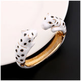 Unique Design Double Leopards Sweet Colorful Cuff Bracelet for Women Girls Gold Plated Fashion Bangle Jewelry Gift