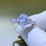Amazing 3 Stone 18KGP  Pear Cut Water Drop 3ct Moissanite Ring S925 Silver Eternity Rings Certified Fine Jewellery