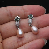 Pineapple Motif Beautiful Real Pearl AAA Zircon Diamonds Silver Drop Earrings
