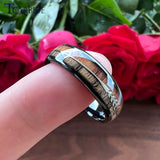 Double Wood And Steel Arrow Inlay 6/8MM Mens Womens Tungsten Carbide Rings