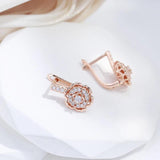 Sparkling Crystal Flower Dangle Glossy 14K Rolled Rose Gold AAA Zircon Diamonds Earrings - Fine Jewellery