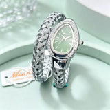 Luxury Lab Diamond Inlaid Gold Snake Braided Bangle Bracelet Ladies Watch