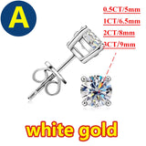 Princess Cut 0.5, 1, 2CT Moissanite Diamonds Rhodium Plated Silver D Color Stud Earrings
