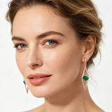 14 Karat Gold Filled Square Green AAA Zircon Diamonds Long Drop Earrings Fine Jewellery
