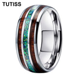 Green Opal Koa Wood Inlay 8mm Black Tungsten Engagement Fashion Men Women Rings